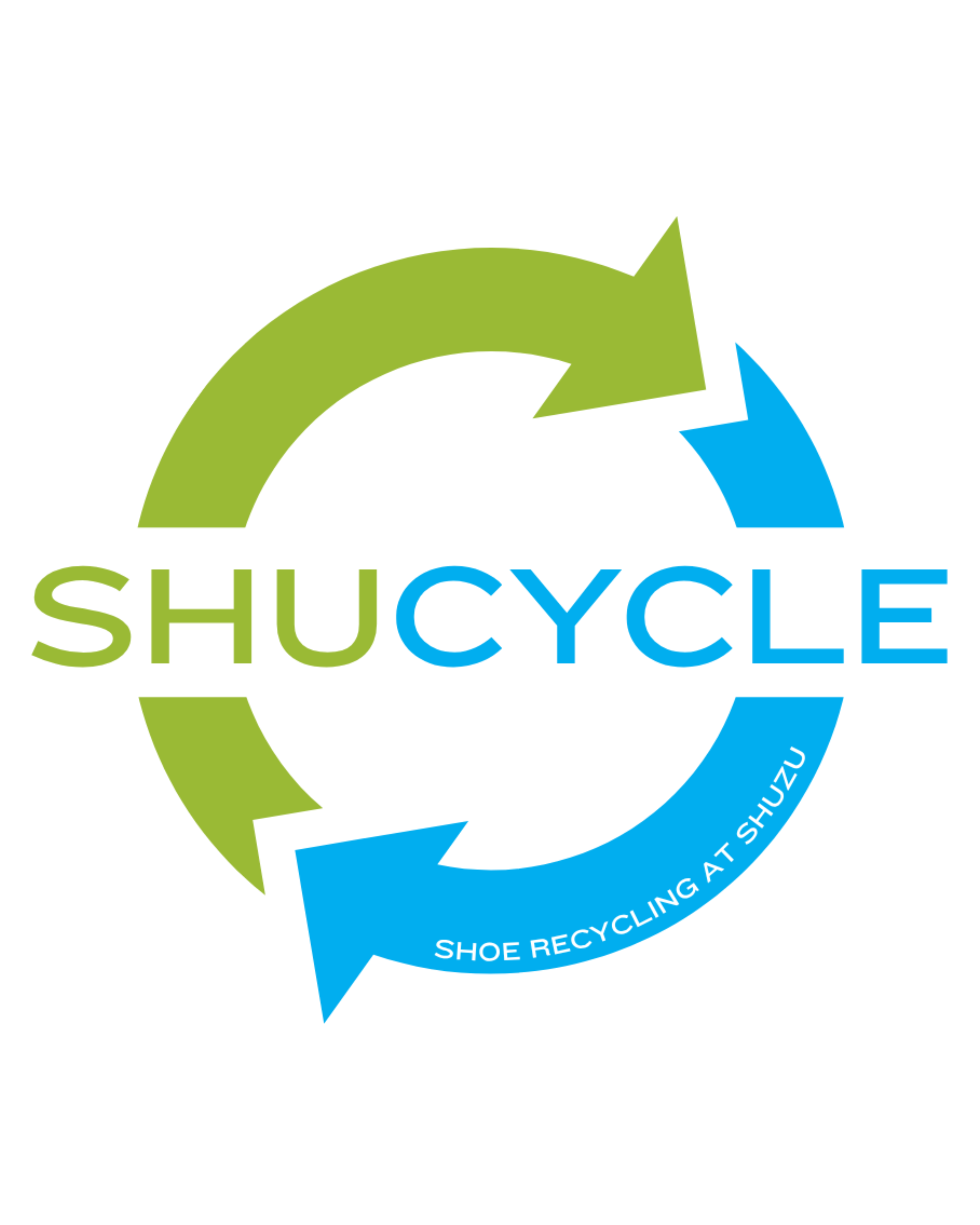 ShuCycle logo featuring green and blue recycling arrows with the text "Shoe Recycling at ShuZu"