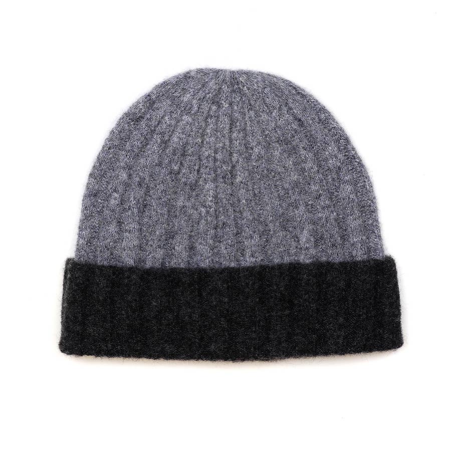 Grey and Black Mens Beanie Hat