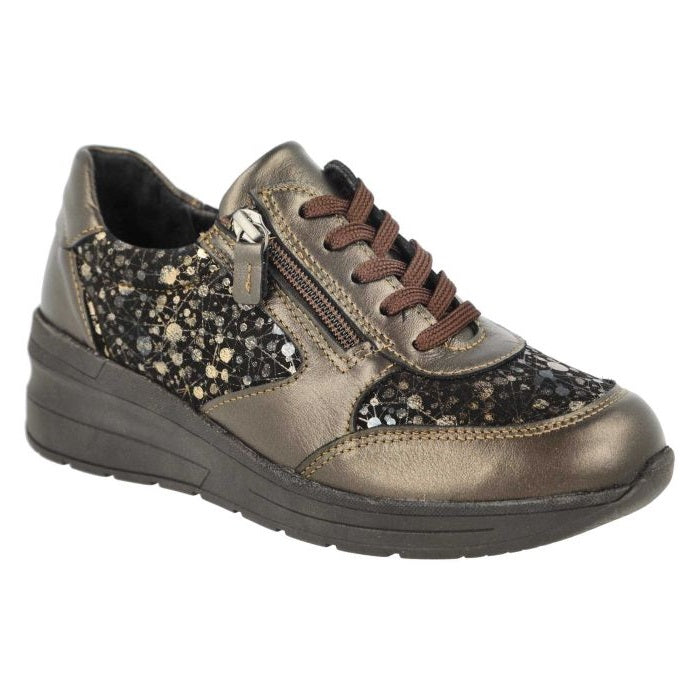 DB Shoes Poinsettia 75375 2V Bronze Leather & Stretch Ladies Wedge Shoe