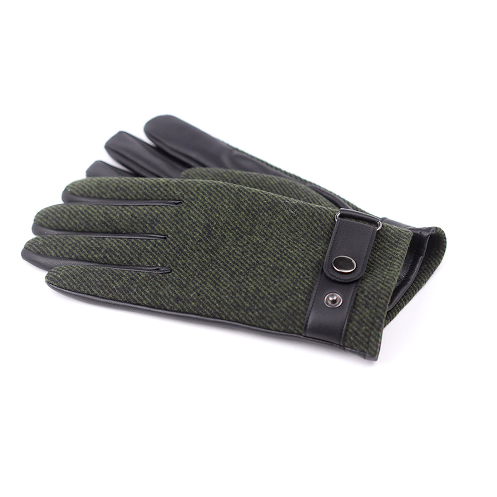 Pom Mens Gloves with Button Detail Khaki