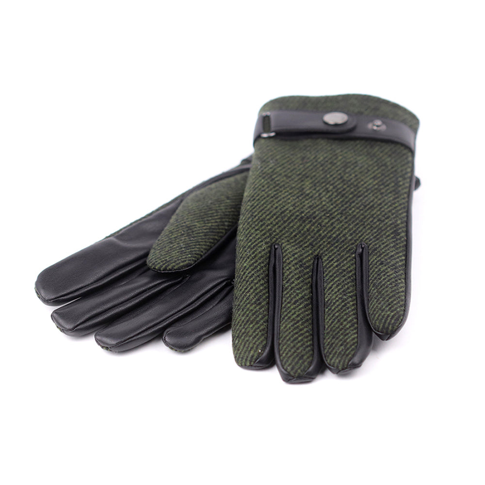 Pom Mens Gloves with Button Detail Khaki