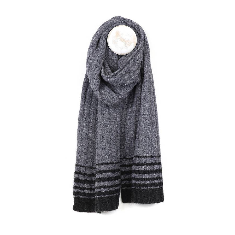 Grey Gradient Stripe Knit Scarf for Men