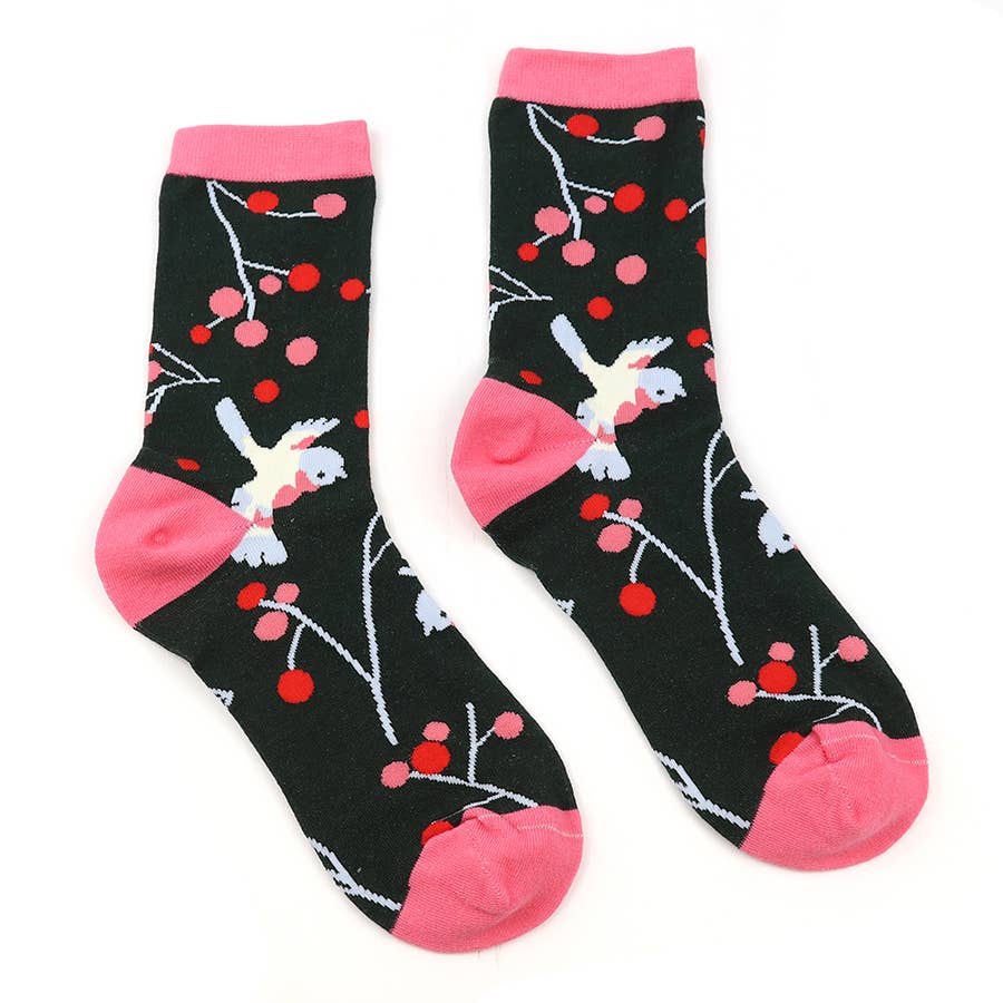 Pink and Green Cherry Themed Recycled Ankle Socks