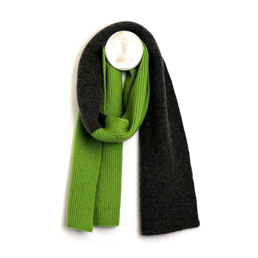 Pom Two Tone Ribbed Mens Knitted Scarf Black/Lime