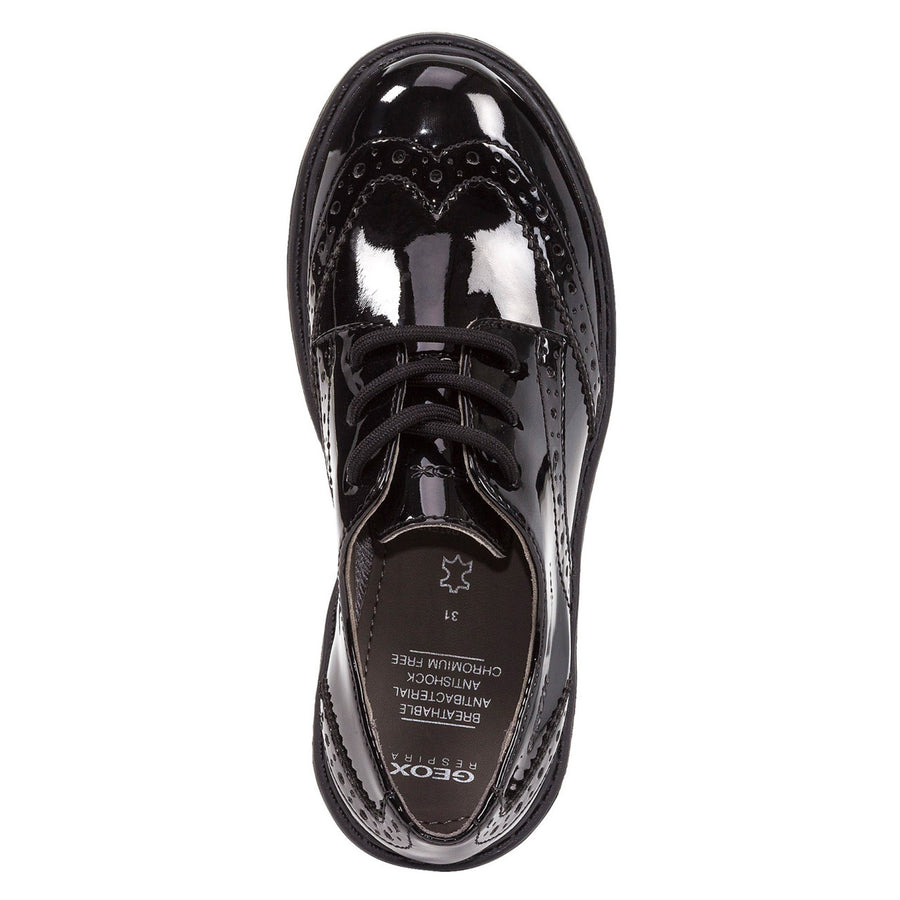 Geox J Casey Lace J6420N 000HH Black Patent School Shoes