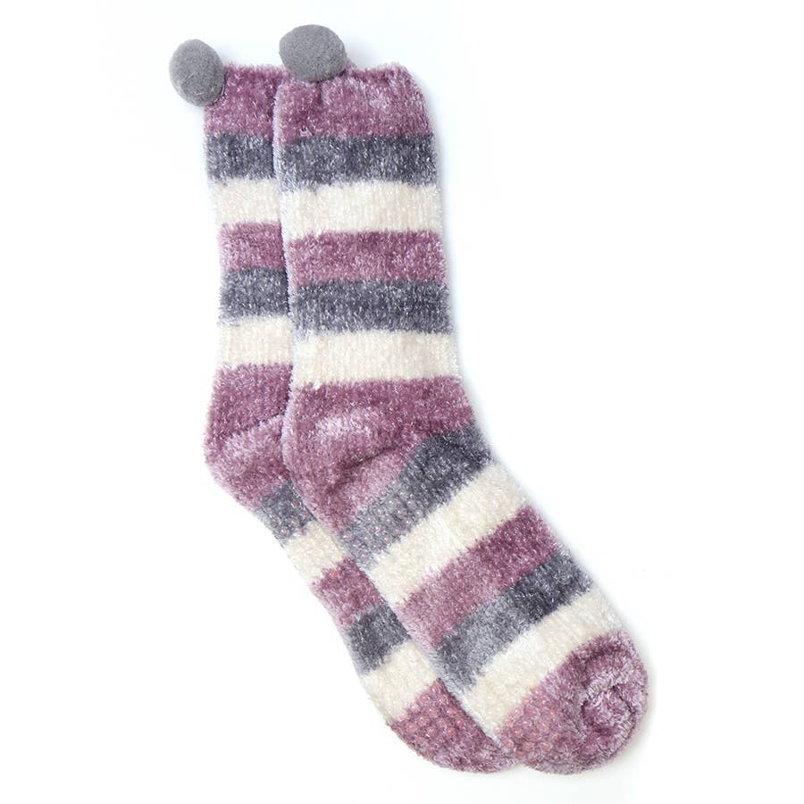 Lilac Mix Striped Chenille Cosy Socks