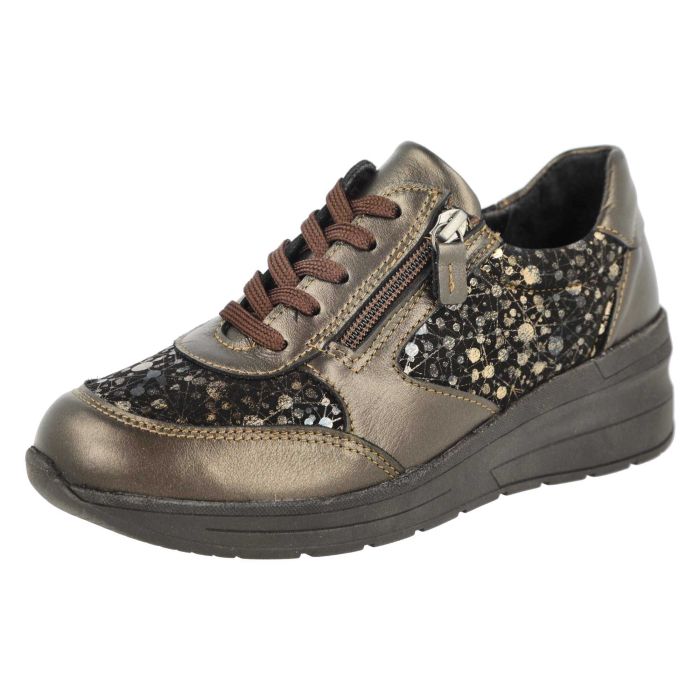 DB Shoes Poinsettia 75375 2V Bronze Leather & Stretch Ladies Wedge Shoe