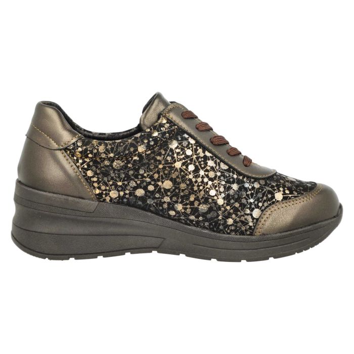 DB Shoes Poinsettia 75375 2V Bronze Leather & Stretch Ladies Wedge Shoe