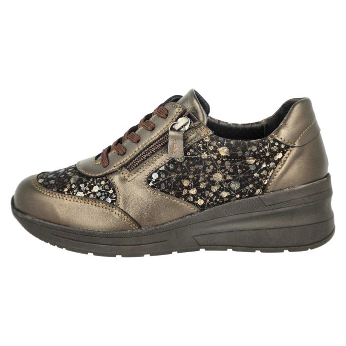 DB Shoes DB Shoes Poinsettia 75375 2V Bronze Leather & Stretch Ladies Wedge Shoe Bronze Ladies
