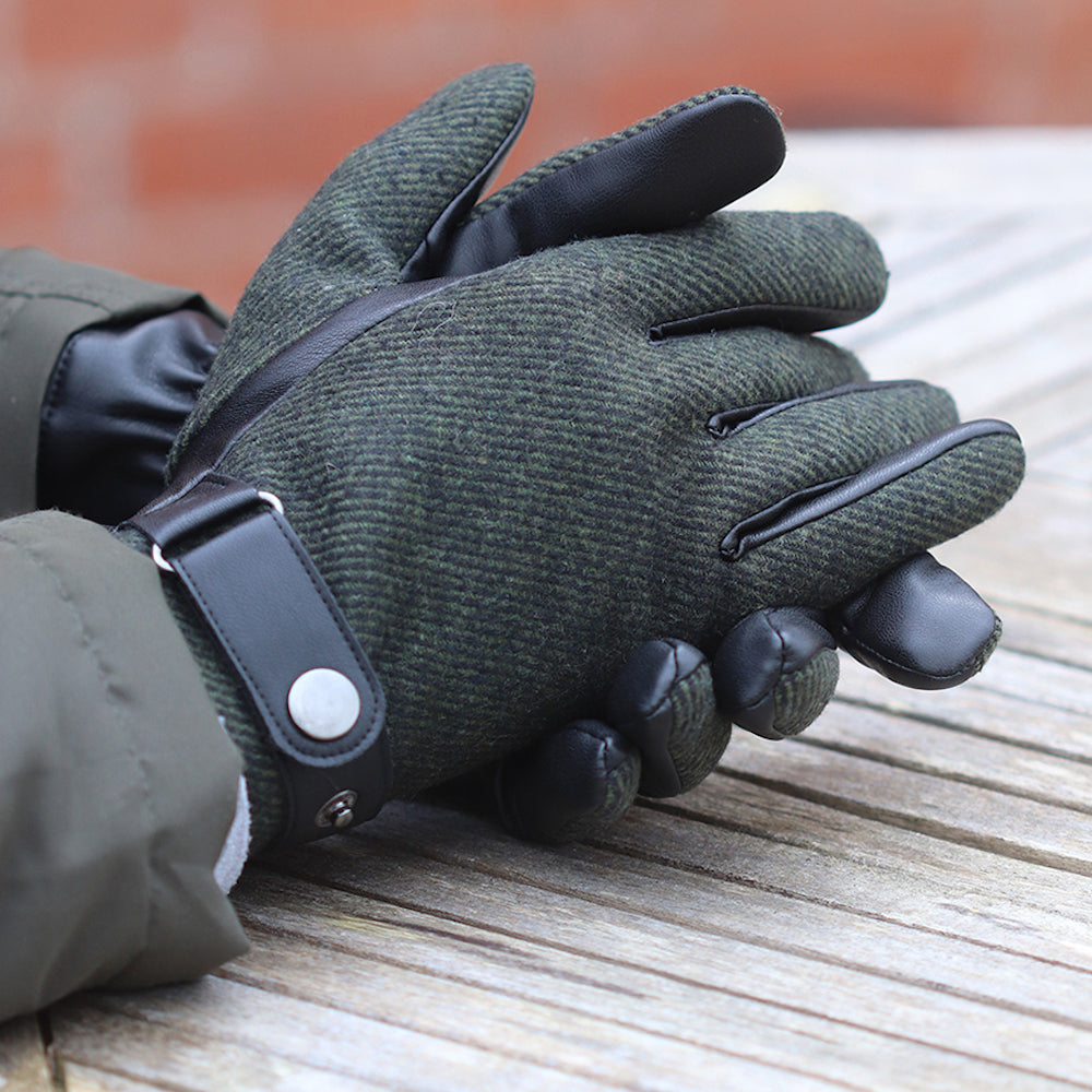 Pom Mens Gloves with Button Detail Khaki