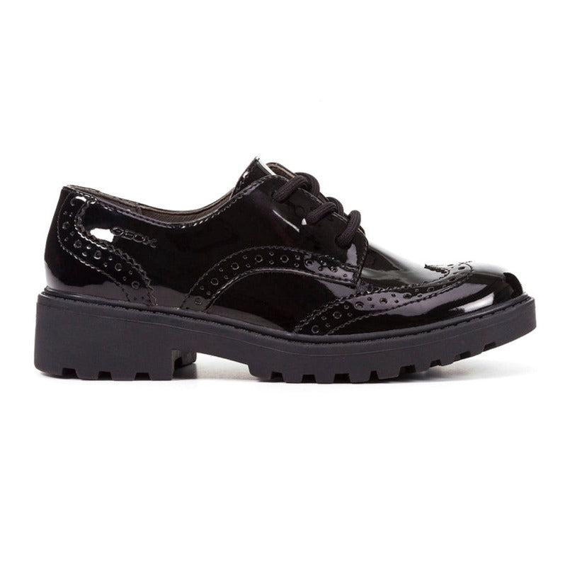 Geox J Casey Lace J6420N 000HH Black Patent School Shoes