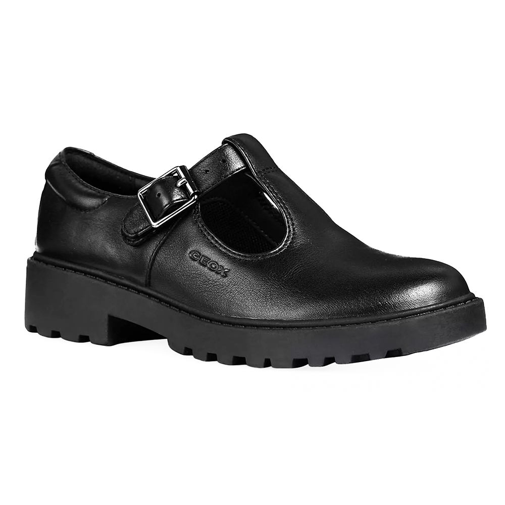 Geox J Casey T-Bar J8420E 00043 Black School Shoes
