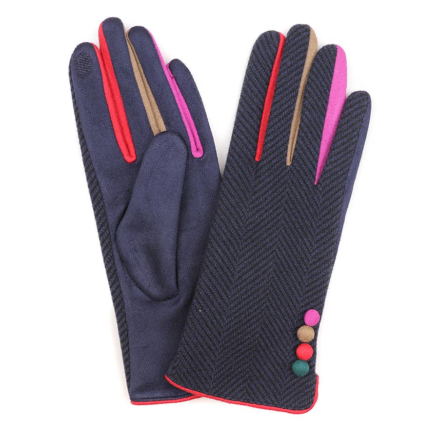 Navy Mix Herringbone Gloves